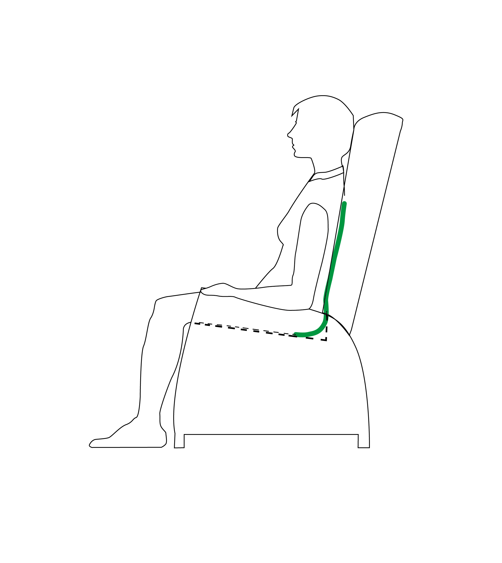 Illustratie goede zithouding in fauteuil